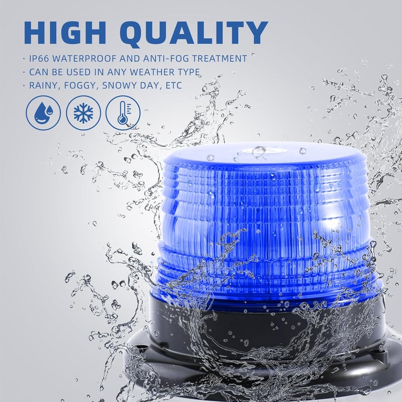 PKINGLAKE Blue LED Beacon Lights 12-24V Warning Safety Flashing Emergency Roadside Strobe Mini Light Bar with Magnetic Base for Snow Plow Truck Construction Vehicles Forklift Tractor Golf Carts 1-Pcs - Image 5